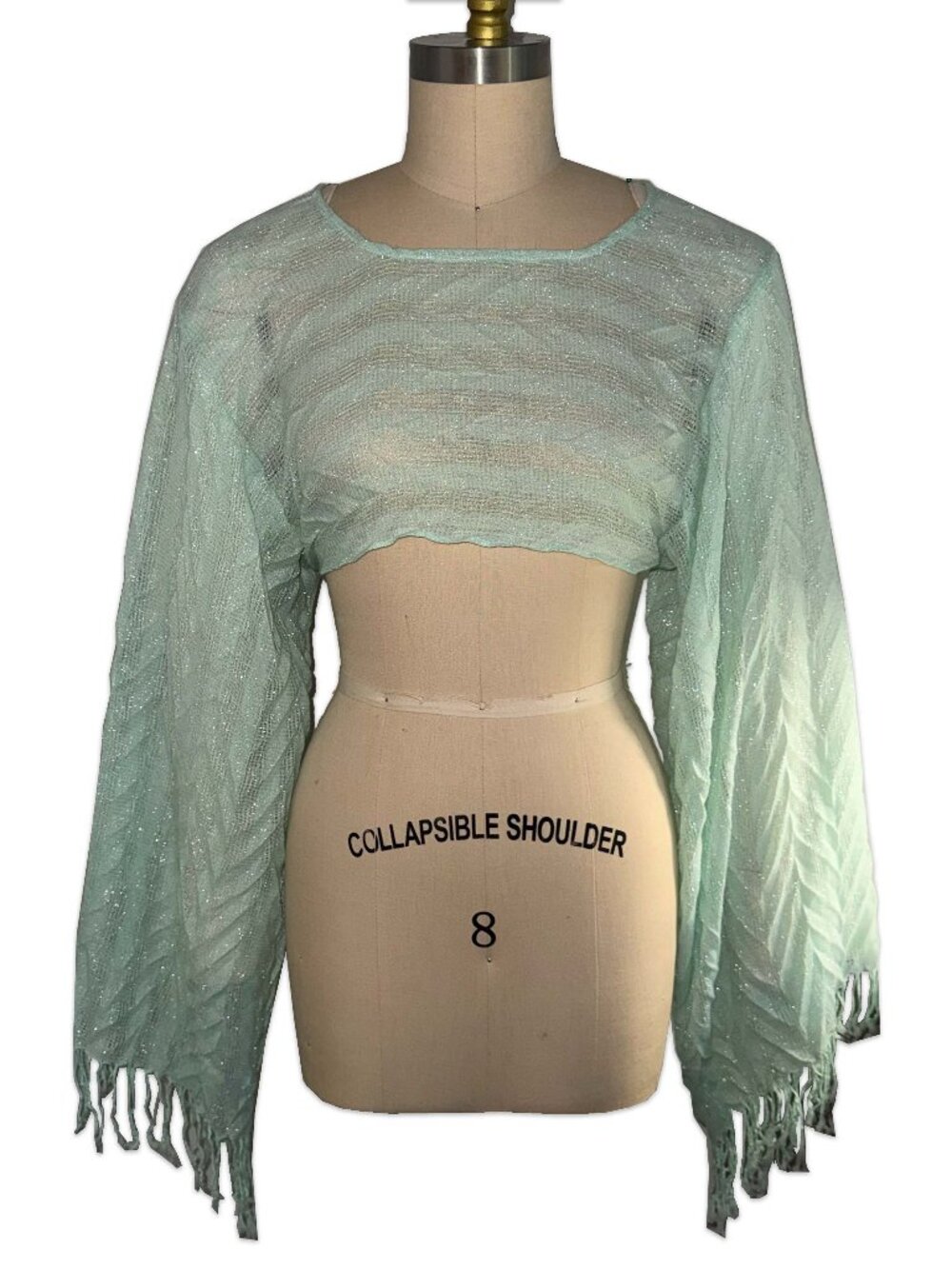 upcycled sparkly mint green fringe scarf shrug ♡